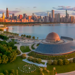 Adler Planetarium and Chicago Skyline at Dawn