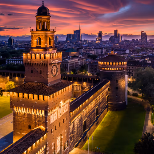 Sforza Castle by night - Cities in the era of lockdown: Milan
