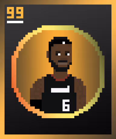 PixelCard #0037 - 12-13 L3Br0n Jam3s / 99 OVR / All-time, Gold