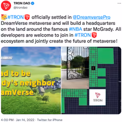 TRON Announces Metaverse Headquarters in DreamVerse