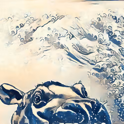 The Great Wave Peeking Hippo