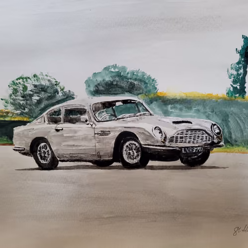 Aston Martin DB6, A3 size, acylic on paper 2021