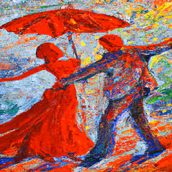 Dancing Couple with Red Umbrella