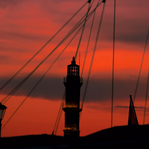 Blood red sky over the Lighthouse of Chania