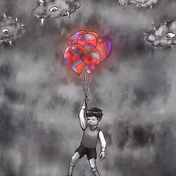 ฺฺBalloons and thorny clouds.