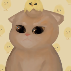 #60 chick on the cat's head