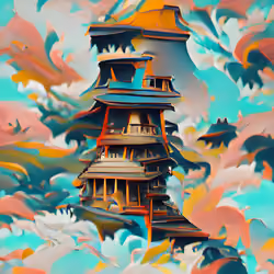 Ancient Japanese Pagoda in the Style of Hokusai