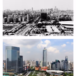 Contrasts of bussiness district in Tianhe, Guangzhou, China. (Same angle)