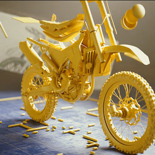 Yellow on Blue Model-Kit Motorcycle