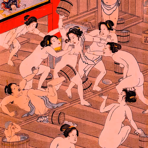 Japanese Public Bath-vintage-wood color