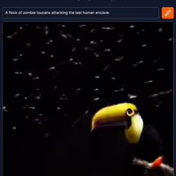 A flock of zombie toucans attacking the last human enclave