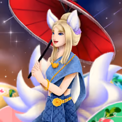 A little fox girl strolling at night