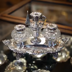 Antique solid silver inkwell
