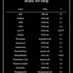 Bcard Art Shop Menu