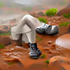 Black man in wisconsin wearing nice shoes typing words on coumputer on Mars in the rain gan 6 no sea