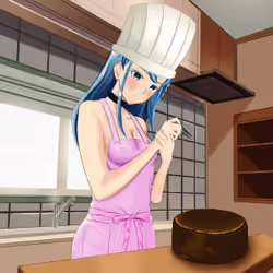 Anime girl baking cake for the first time