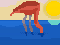 The Pixel Sunset Flamingo keeping his head under water