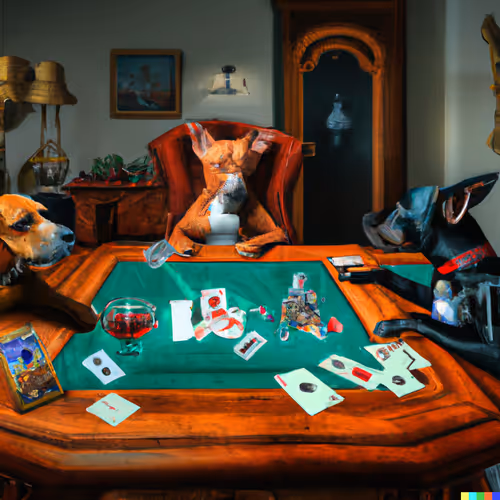 dog frens playing poker