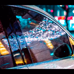 Vibrant Nights: Neon Reflections 008 - White Mercedes Blue Bokeh