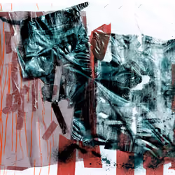 Particle collage with red