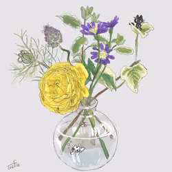 -Small flowers and two cats-