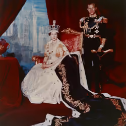 Coronation portrait of Queen Elizabeth II with her husband Philip, Duke of Edinburgh