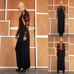 Mike Vensel / Alchemy 04 / Hand Painted Black Denim Jacket / Silk Chiffon Cape and Bamboo Dress / Or