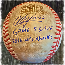 Aroldis Chapman Signed Game Used 2016 World Series Baseball Virtual Watercolor Art