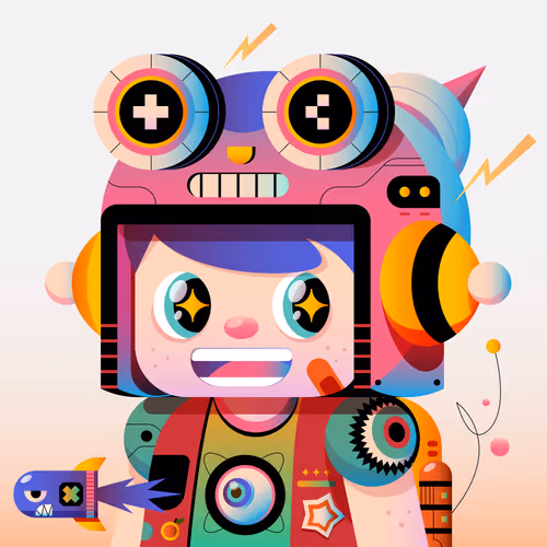 owangeboy and frens #57 - pinku rocket boy by Tommy Chandra