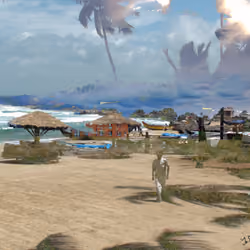 Walking man at a fantasy beach