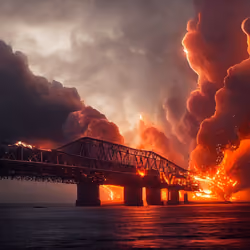 Burning Crimea Bridge