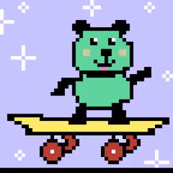 little green panda bear on a skate board