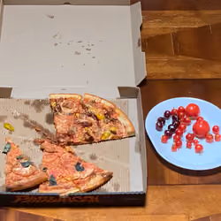 Day Old Pizza, Cherries and Tomatoes