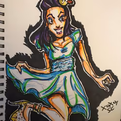 Calamity Kate in a birthday dress