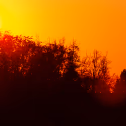 Amazing red sunset over the horizon in spring season, time lapse video