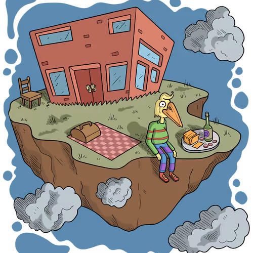 Birdboy Perched On The Floating Picnic Island
