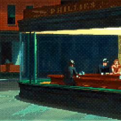 8-Bit interpolation of Edward Hopper's The Night Hawks 1942