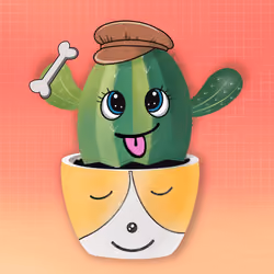 cute cactus in dog plant pot with bone