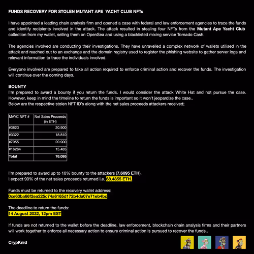 RECOVERY OF FUNDS