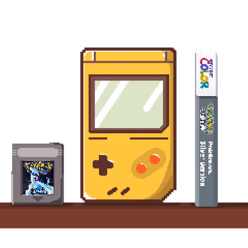 Yellow Gameboy w/ Pokemon Silver - MetaShelf