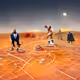 13/30 Martin Luther King Jr and Malcom X wearing suits playing basketball on Mars