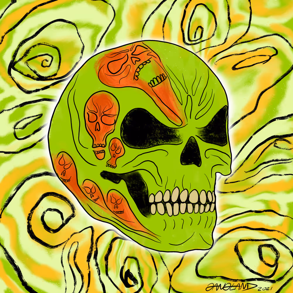 Gangland Skull #330 - "Green Grinder" - by Eddie Gangland
