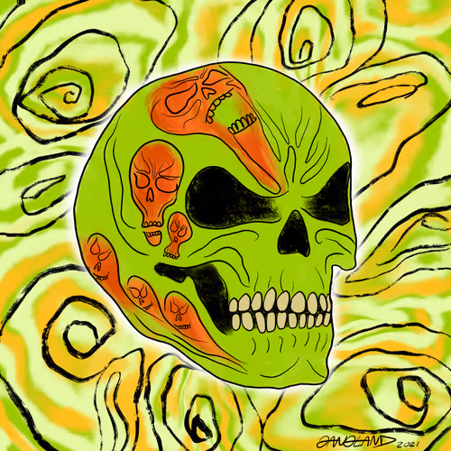 Gangland Skull #330 - "Green Grinder" - by Eddie Gangland