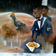 Successful black man wearing a suit eating fancy chicken on Mars in the rain in Wisconsin S7 gAn 8