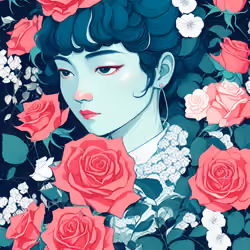 Portrait of a Woman Smelling Roses