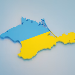 Crimea peninsula in blue and yellow colors of Ukraine
