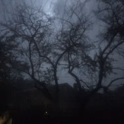lit by lightning