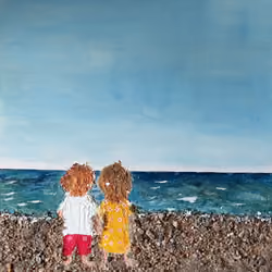 Couple in the beach made with pastel and real sand