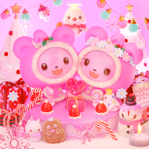 CNPcake #00485 XmasLovers-Leelee PinkBear Santa x Leelee PinkBear Santa Flower