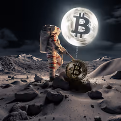 Astronaut on the Moon with Bitcoin seeing Bitcoin Moon